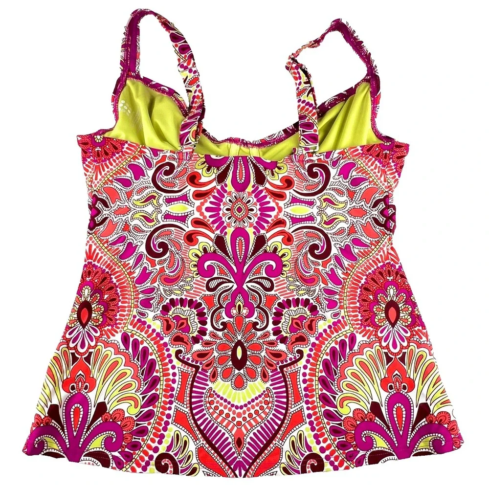 Title Nine Bodacious Pink Paisley Underwire Tankini Swim Top Women's Sz 34DD - Picture 4 of 9